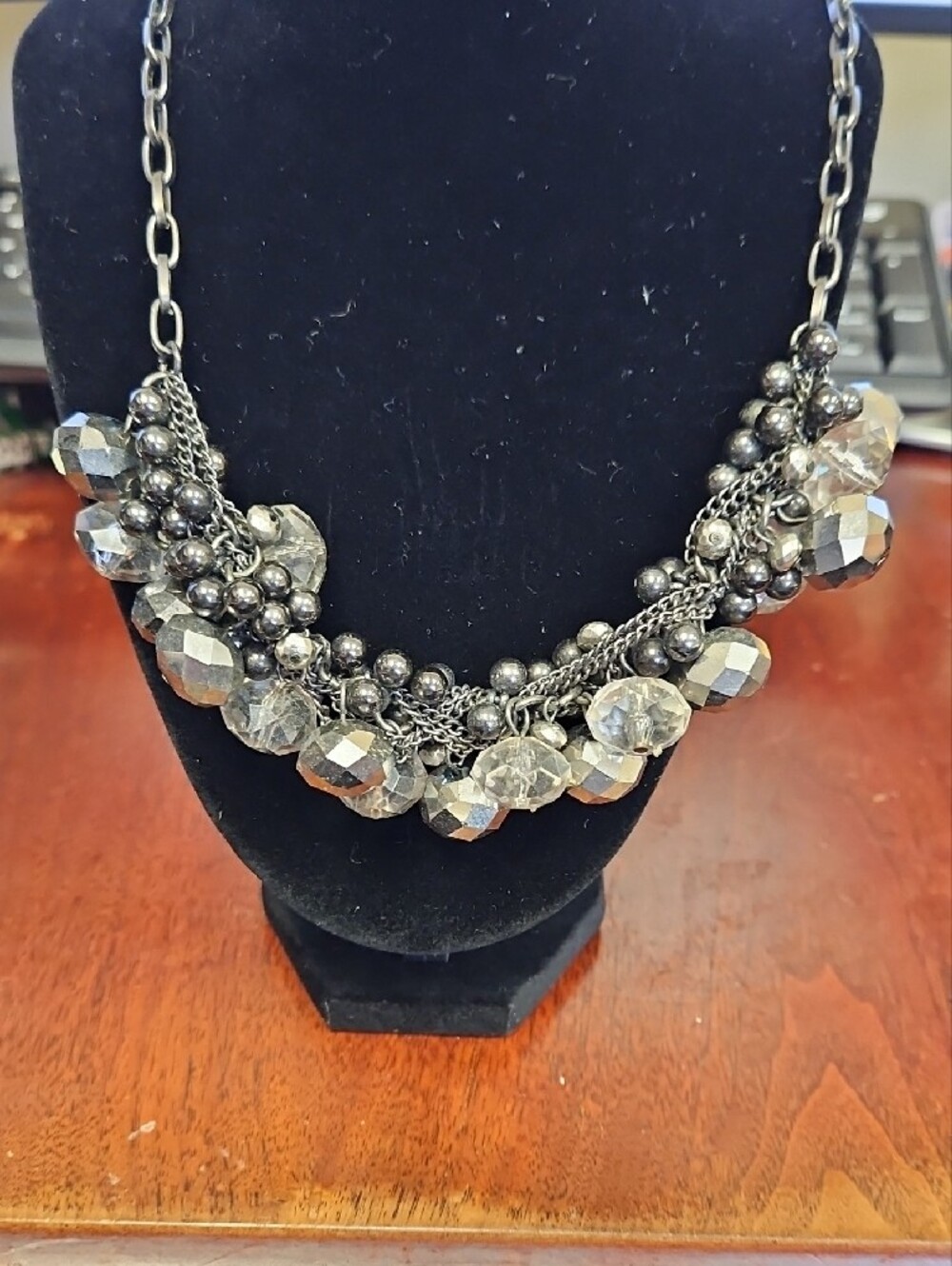 Silver-Tone Faceted Bead Statement Necklace
